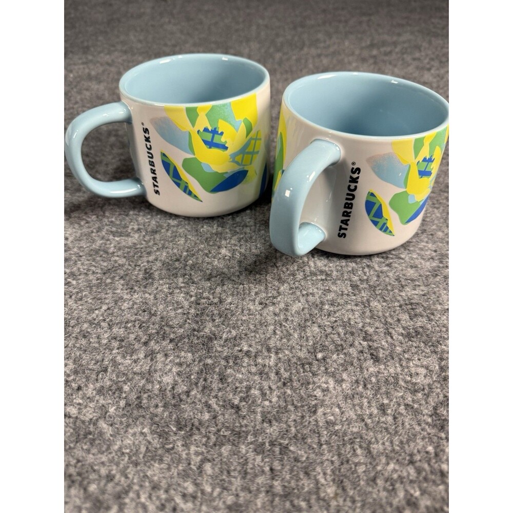 Starbucks Floral Citrus Coffee Mugs – Set of 2 – 2023 – 14oz – Yellow & Blue